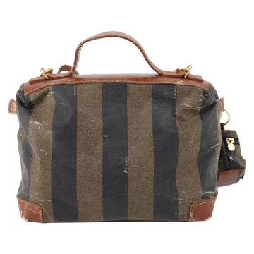 FENDI Pecan Canvas Hand Bag PVC 2way Black Brown Auth th6378 - 0