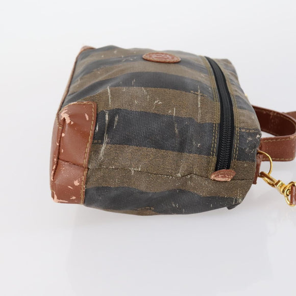 FENDI Pecan Canvas Hand Bag PVC 2way Black Brown Auth th6378