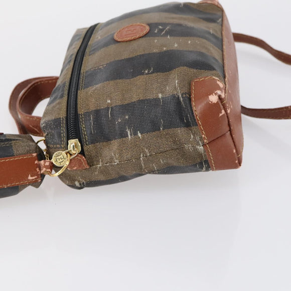 FENDI Pecan Canvas Hand Bag PVC 2way Black Brown Auth th6378