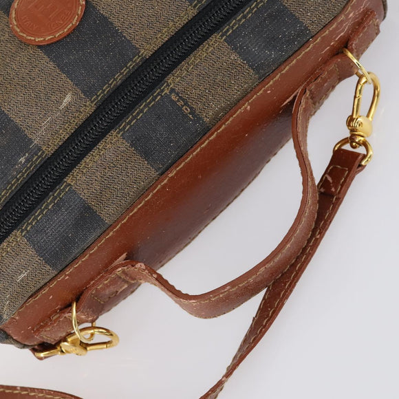 FENDI Pecan Canvas Hand Bag PVC 2way Black Brown Auth th6378