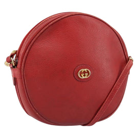 GUCCI Shoulder Bag Leather Red Gold Auth th6379
