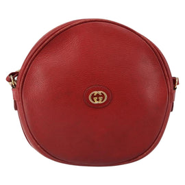 GUCCI Shoulder Bag Leather Red Gold Auth th6379 - 0