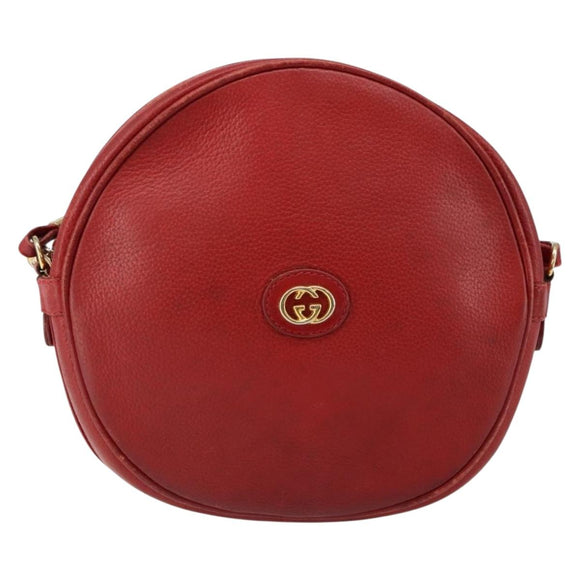 GUCCI Shoulder Bag Leather Red Gold Auth th6379