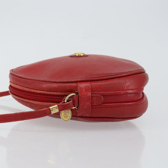 GUCCI Shoulder Bag Leather Red Gold Auth th6379