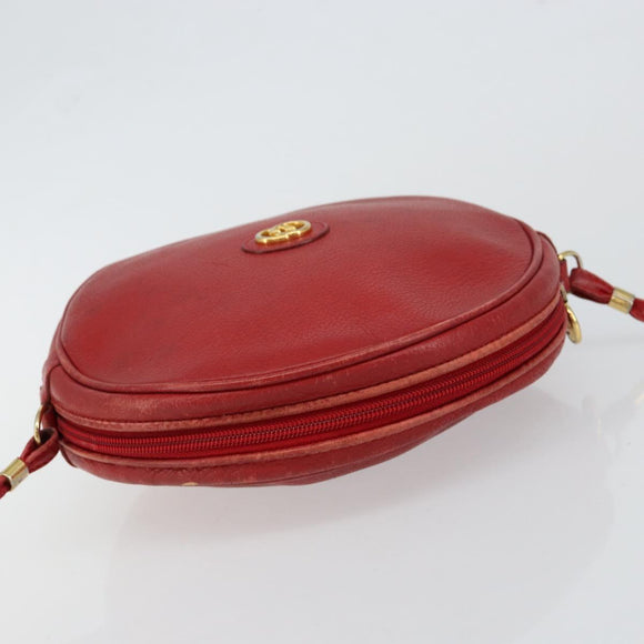 GUCCI Shoulder Bag Leather Red Gold Auth th6379