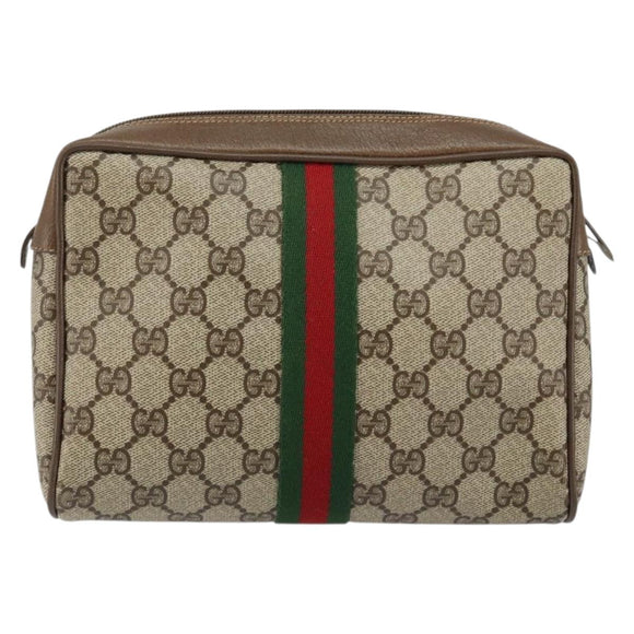 GUCCI GG Supreme Web Sherry Line Clutch Bag PVC Beige Red 89 01 012 Auth th6382