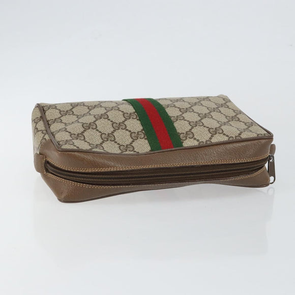 GUCCI GG Supreme Web Sherry Line Clutch Bag PVC Beige Red 89 01 012 Auth th6382