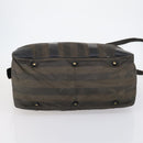 FENDI Pecan Canvas Boston Bag PVC 2way Black Brown gold Auth th6392-5