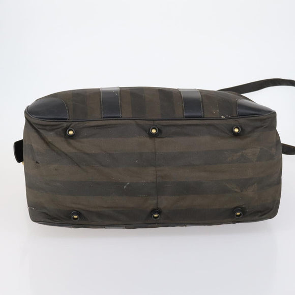 FENDI Pecan Canvas Boston Bag PVC 2way Black Brown gold Auth th6392
