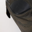 FENDI Pecan Canvas Boston Bag PVC 2way Black Brown gold Auth th6392-16