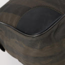 FENDI Pecan Canvas Boston Bag PVC 2way Black Brown gold Auth th6392-18