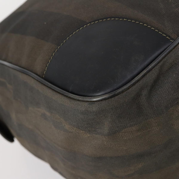 FENDI Pecan Canvas Boston Bag PVC 2way Black Brown gold Auth th6392