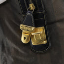 FENDI Pecan Canvas Boston Bag PVC 2way Black Brown gold Auth th6392-20