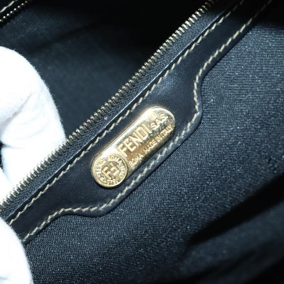 FENDI Pecan Canvas Boston Bag PVC 2way Black Brown gold Auth th6392