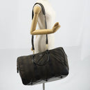 FENDI Pecan Canvas Boston Bag PVC 2way Black Brown gold Auth th6392-25