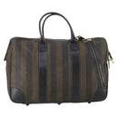 FENDI Pecan Canvas Boston Bag PVC 2way Black Brown gold Auth th6392-2