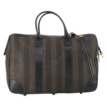 FENDI Pecan Canvas Boston Bag PVC 2way Black Brown gold Auth th6392 - 0