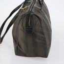 FENDI Pecan Canvas Boston Bag PVC 2way Black Brown gold Auth th6392-3