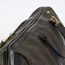 FENDI Pecan Canvas Boston Bag PVC 2way Black Brown gold Auth th6392-6