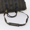 FENDI Pecan Canvas Boston Bag PVC 2way Black Brown gold Auth th6392-7