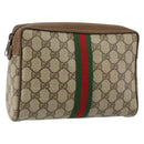 GUCCI GG Canvas Web Sherry Line Clutch Bag PVC Leather Beige Green Auth th6400-1