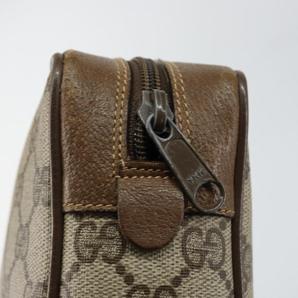 GUCCI GG Canvas Web Sherry Line Clutch Bag PVC Leather Beige Green Auth th6400