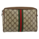 GUCCI GG Canvas Web Sherry Line Clutch Bag PVC Leather Beige Green Auth th6400-13