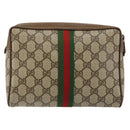 GUCCI GG Canvas Web Sherry Line Clutch Bag PVC Leather Beige Green Auth th6400-2