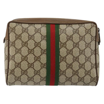 GUCCI GG Canvas Web Sherry Line Clutch Bag PVC Leather Beige Green Auth th6400 - 0