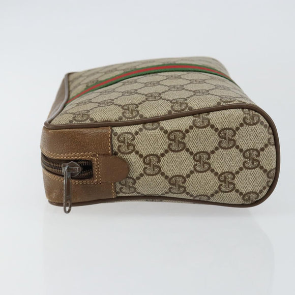 GUCCI GG Canvas Web Sherry Line Clutch Bag PVC Leather Beige Green Auth th6400