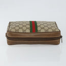 GUCCI GG Canvas Web Sherry Line Clutch Bag PVC Leather Beige Green Auth th6400-5