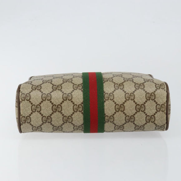 GUCCI GG Canvas Web Sherry Line Clutch Bag PVC Leather Beige Green Auth th6400