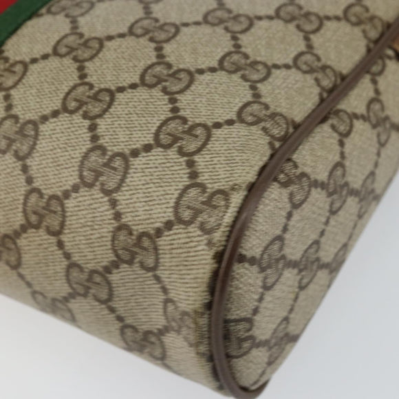 GUCCI GG Canvas Web Sherry Line Clutch Bag PVC Leather Beige Green Auth th6400