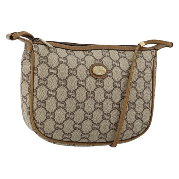 GUCCI GG PLUS Canvas Shoulder Bag PVC Leather Beige Auth th6401