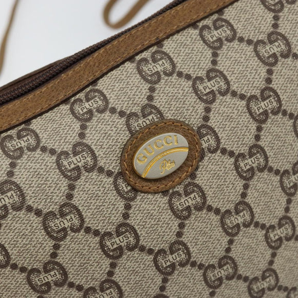 GUCCI GG PLUS Canvas Shoulder Bag PVC Leather Beige Auth th6401