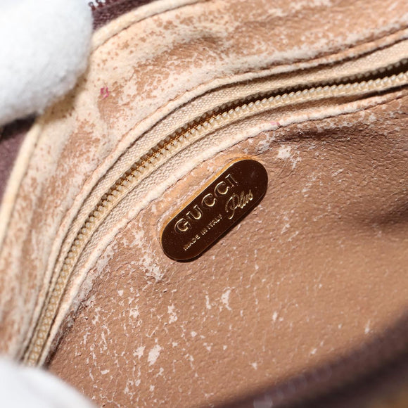 GUCCI GG PLUS Canvas Shoulder Bag PVC Leather Beige Auth th6401