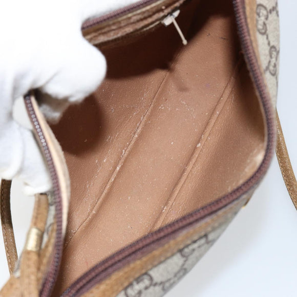 GUCCI GG PLUS Canvas Shoulder Bag PVC Leather Beige Auth th6401