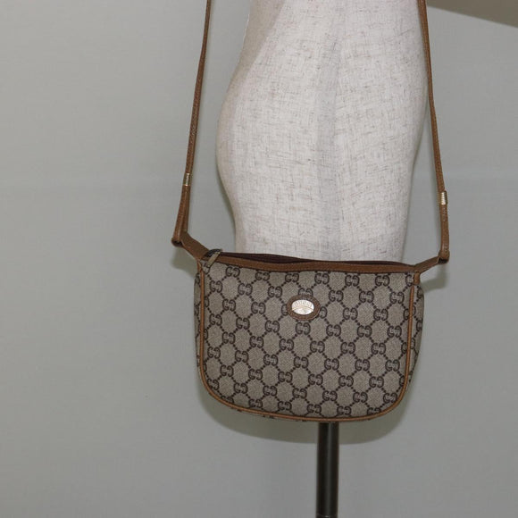 GUCCI GG PLUS Canvas Shoulder Bag PVC Leather Beige Auth th6401
