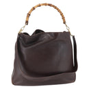 GUCCI Bamboo Shoulder Bag Leather 2way Brown Auth th6404-1