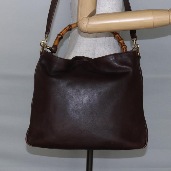 GUCCI Bamboo Shoulder Bag Leather 2way Brown Auth th6404