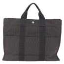 HERMES Her Line MM Hand Bag Canvas Gray Auth th6407-3