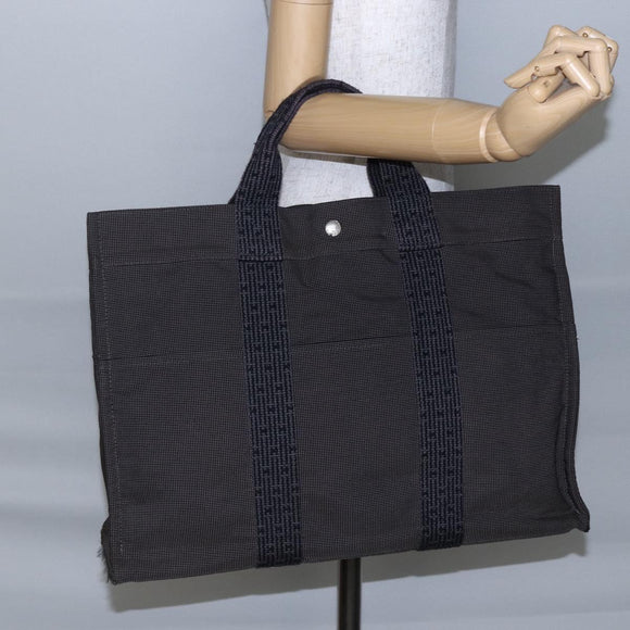 HERMES Her Line MM Hand Bag Canvas Gray Auth th6408