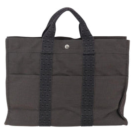 HERMES Her Line MM Hand Bag Canvas Gray Auth th6408 - 0