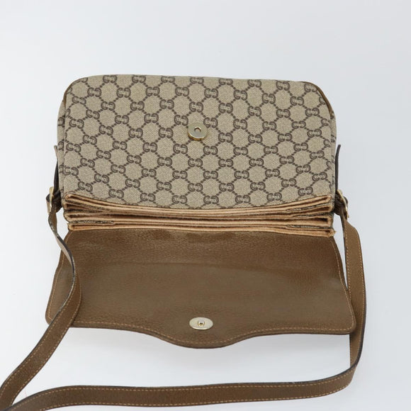 GUCCI GG PLUS Canvas Shoulder Bag PVC Leather Beige Auth th6415