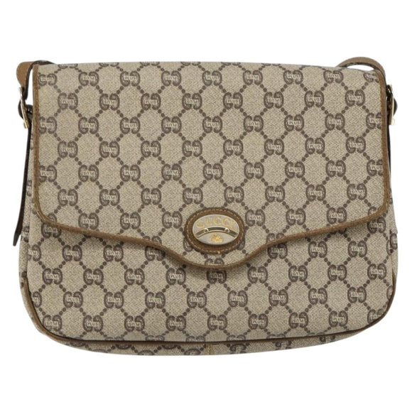 GUCCI GG PLUS Canvas Shoulder Bag PVC Leather Beige Auth th6415