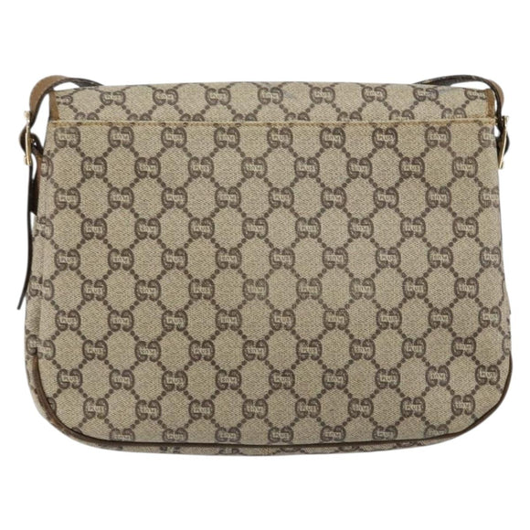 GUCCI GG PLUS Canvas Shoulder Bag PVC Leather Beige Auth th6415