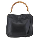 GUCCI Bamboo Shoulder Bag Leather 2way Black Auth th6418-1