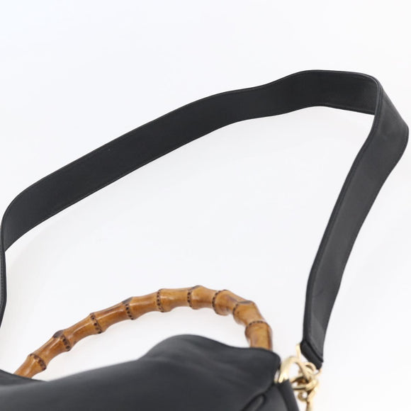 GUCCI Bamboo Shoulder Bag Leather 2way Black Auth th6418