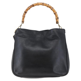 GUCCI Bamboo Shoulder Bag Leather 2way Black Auth th6418 - 0