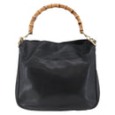GUCCI Bamboo Shoulder Bag Leather 2way Black Auth th6418-3